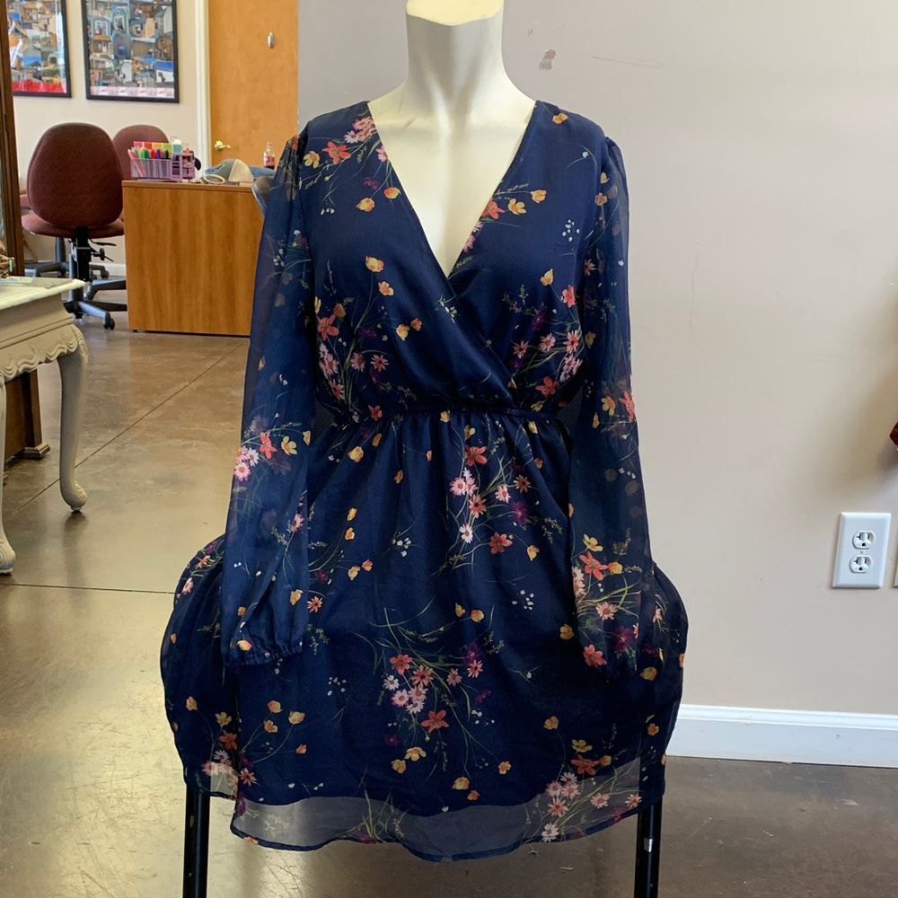 Cupshe Navy Floral Long Sleeve Mini Dress